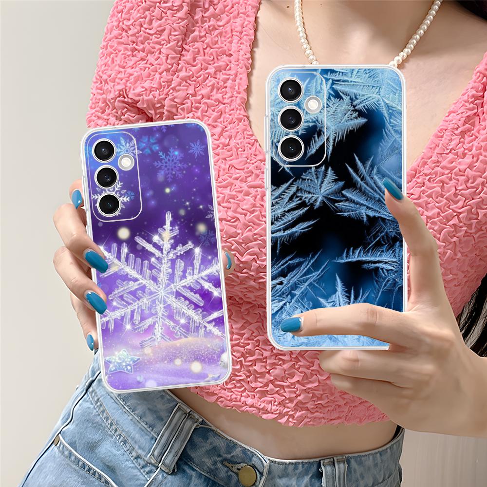 Winter Snowflake Mobile Cell Phone Case for Samsung Galaxy S25 S24 S23 S22 S21Plus FE Ultra Clear Colorful Cover Pretty Cover