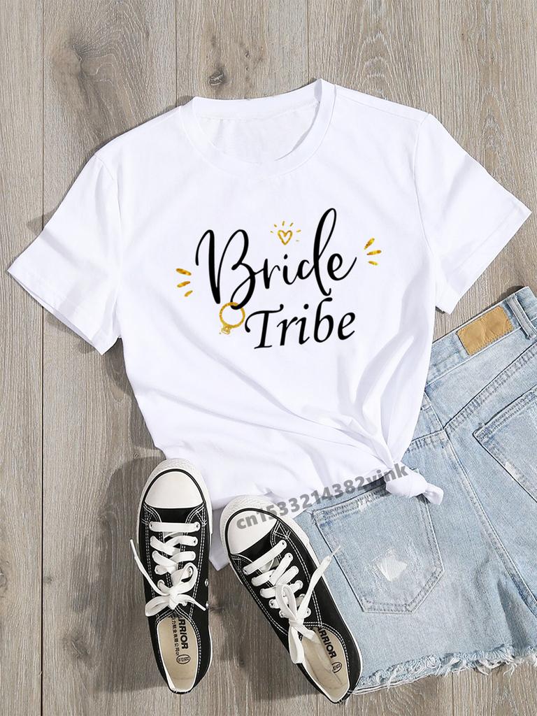 Bride Ring Finger Bride Team Print Bachelorette Wedding Party Women T-shirt Casual Ladies Basic O-collar Short Sleeved T-shirt
