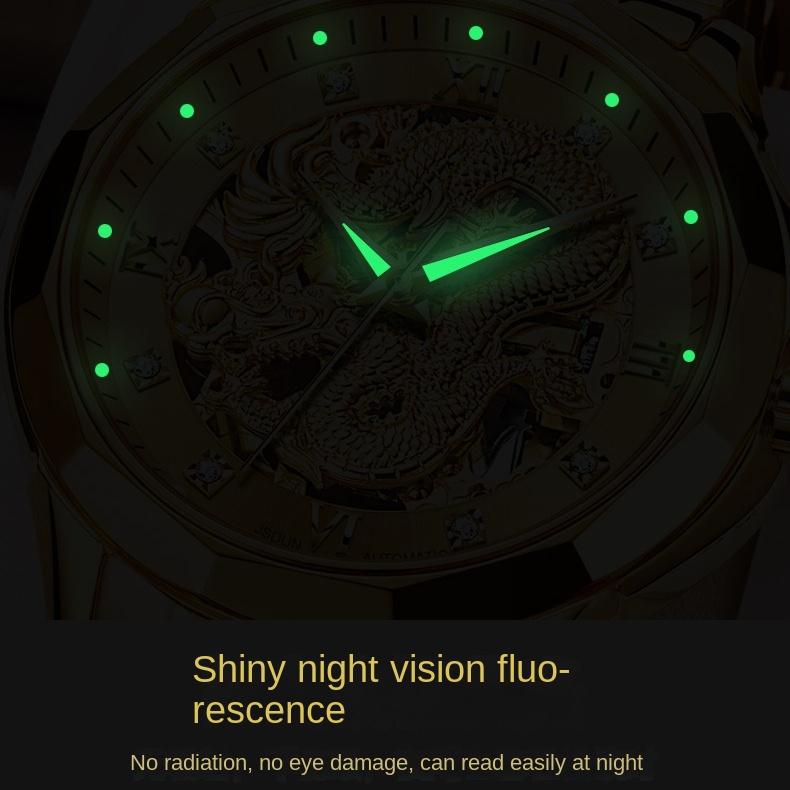 JINSHIDUN Brand Watch Automatic Mechanical Watch Tuhao Gold Dragon Watch Waterproof Glow-in-the-dark Men's Watch