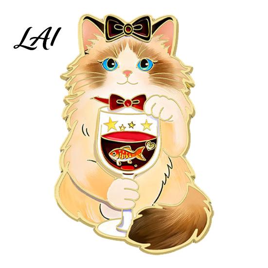 Decorative Scarf Pin Cartoon Red Wine Cat Brooch Enamel Kitten Lapel Dress Decoration Pin Jackets Backpacks Clothes Accessory for Women Men Brooch