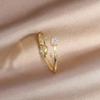 Korea Design Modeschmuck 14 Karat Echtgold überzogener Blattzirkon-Katzen-Doppelt-Tulpenring Eleganter Damen-Öffnungs-einstellbarer Ring