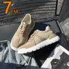 Elevator Casual Sneakers Man Genuine Leather Mesh Lace-Up Round Toe Platform Shoes 7cm Height Increase Shoes Men Lift Sports