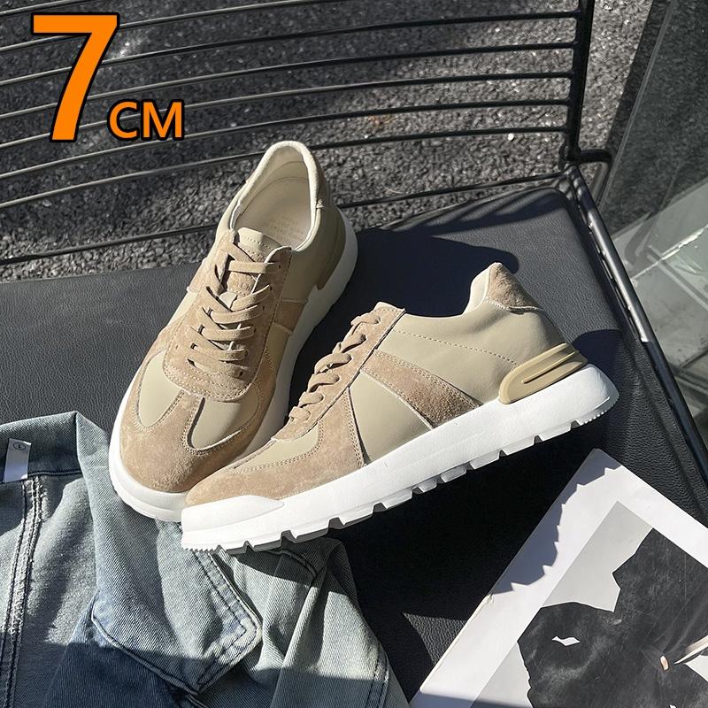 Elevator Casual Sneakers Man Genuine Leather Mesh Lace-Up Round Toe Platform Shoes 7cm Height Increase Shoes Men Lift Sports