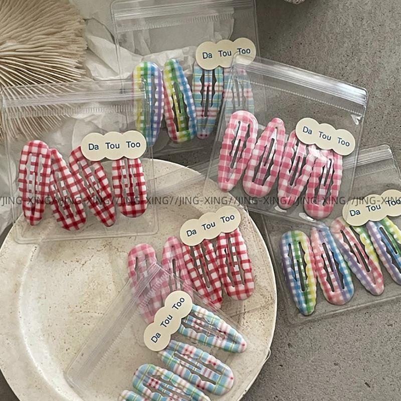 College Style Fashion Color Contrast Plaid Water Drop BB Clip Suit Cute Young Student Female Broken Hair Fringe Hairpin New