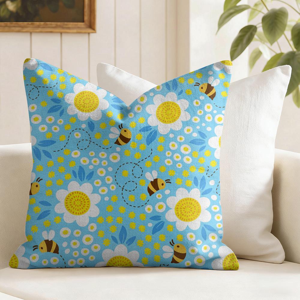 Sunflower Pattern Cushion Cover Natural Linen Pillow Cover Double-Sided Print Cushion Cover For Sofa Home Decor