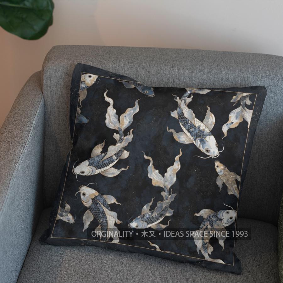 2D Colorful Koi Fish Pattern Throw Pillow Cover Pattern Cushion Cover Suitable For Sofa Bedroom Car Pillow Cover