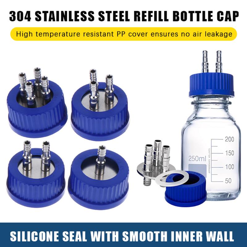 Gl45 Fermentation Tank Reactor Feed Cover Stainless Steel Jar Lid With Ss304 Blue Headspace Cap Refill Cover For Tube