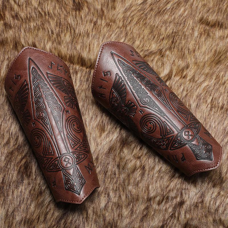 Medieval Retro Embossed Wristband Cosplay Stage Prop Knight Armguard Costume Matching Genuine Leather Embossed Arm Armor