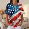 Women’s Short Sleeve Button Down Shirt with Star and Stripe Print Casual Loose Fit Blouse Lightweight Summer Top for Everyday Wear