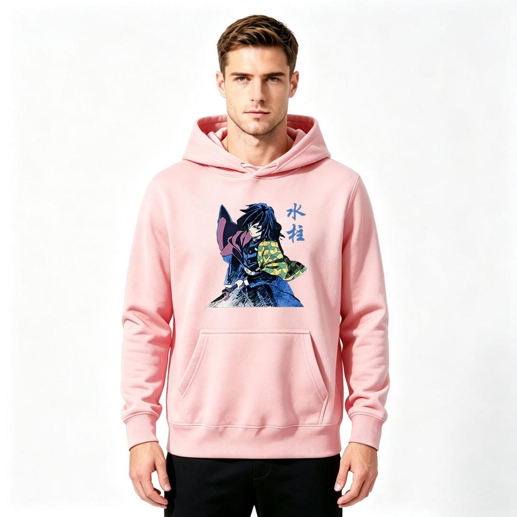 Men Anime Demon Slayer Tomioka Giyuu Print Pullover Hoodie Casual Long Sleeve Sweatshirt