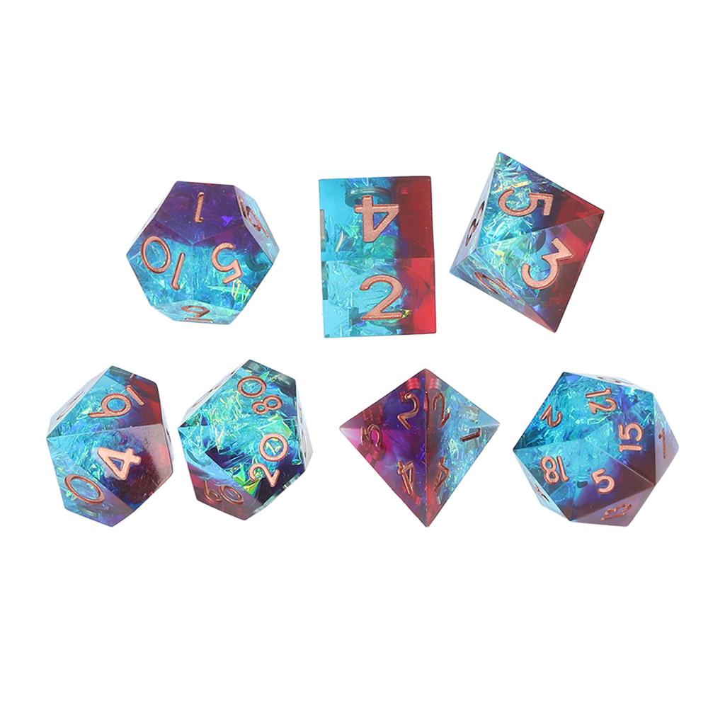 7Pcs Polyhedral Resin Dice Set Clear Numbers Role Playing Games Exquisite Collectible Gift for Family Friends Blue+Red