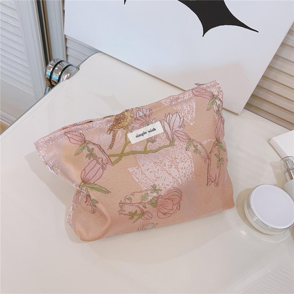 National Style Bird Flower Pattern Makeup Bag Canvas Zipper Purse Portable Cosmetic Pouch Organizer Bag