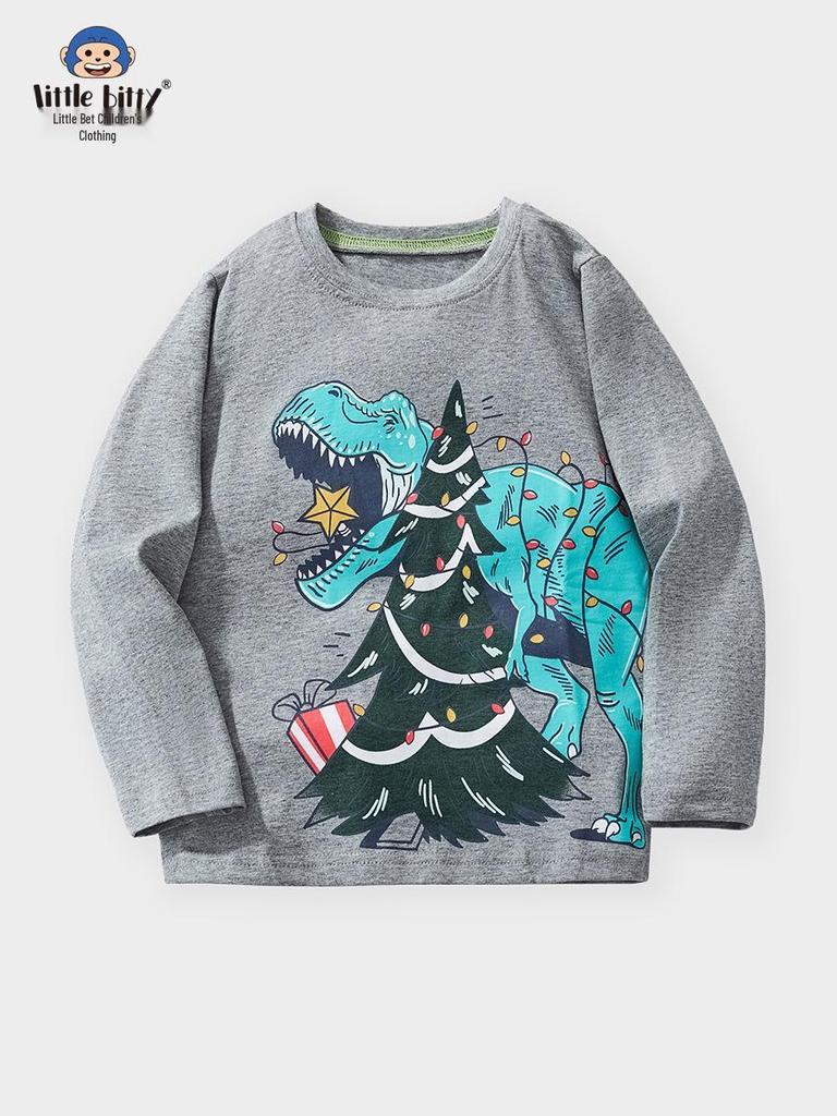 European & American Kids' Autumn/Winter Christmas Long-Sleeve Cartoon T-Shirt Pullover