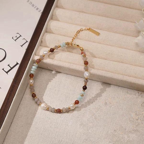 Freshwater Pearl Mixed Color Natural Stone Bracelet Summer Dopamine Necklace Temperament Shoushan Stone Agate Collarbone Chain