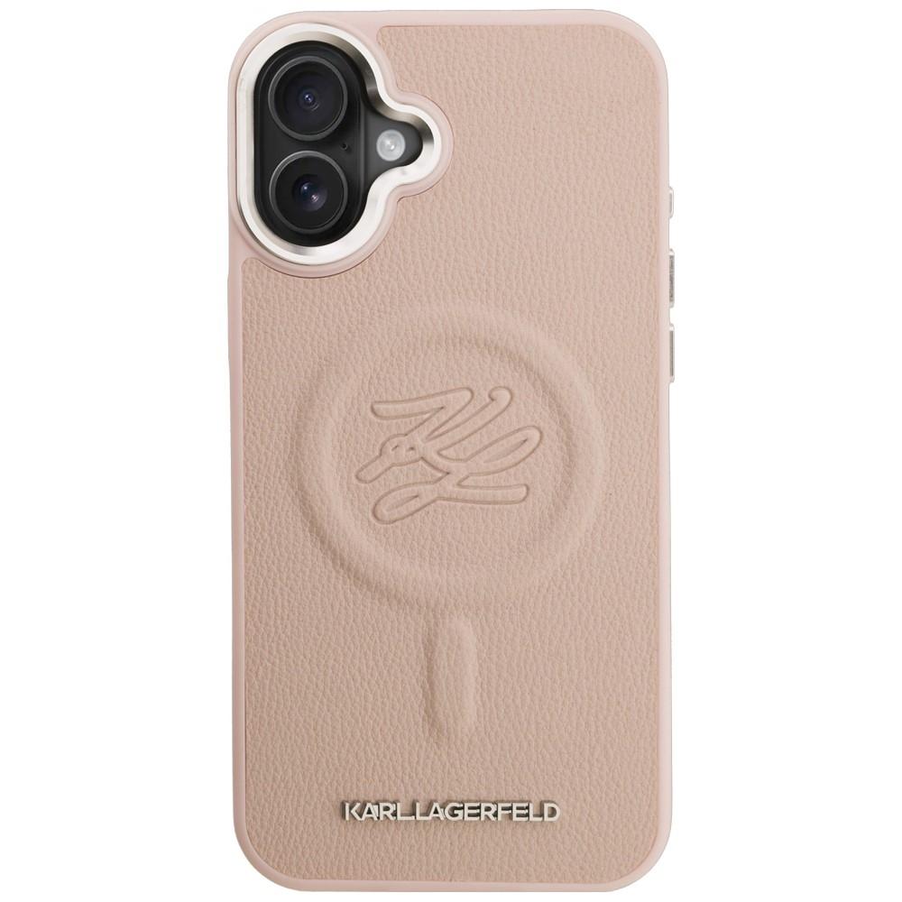 Karl Lagerfeld Initial & Metal Logo MagSafe Case for iPhone 16 Plus Pink