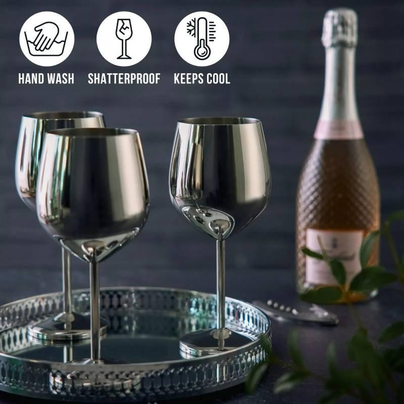 Elegante Set di Calici da Vino in Acciaio Inossidabile 304 con Lussuoso Design ad Alto Gambo per Champagne e Spumante Ideale per Intrattenere gli Ospiti