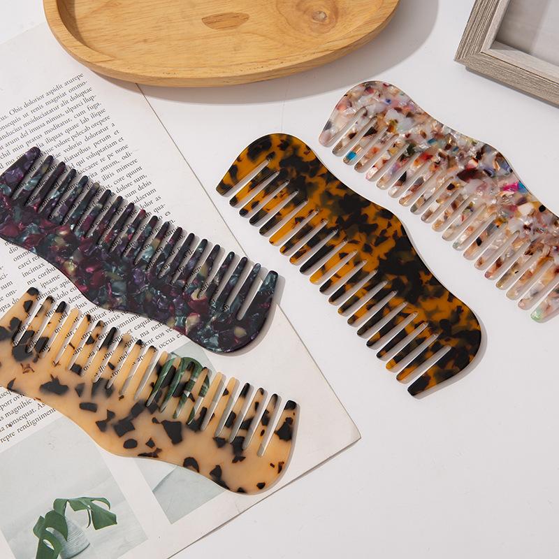 Daily Life Hairdressing Tail Cellulose Marble Pattern Hair Combs Wide Teeth Tortoise Shell Colorful Acetate Hair Combs for Women