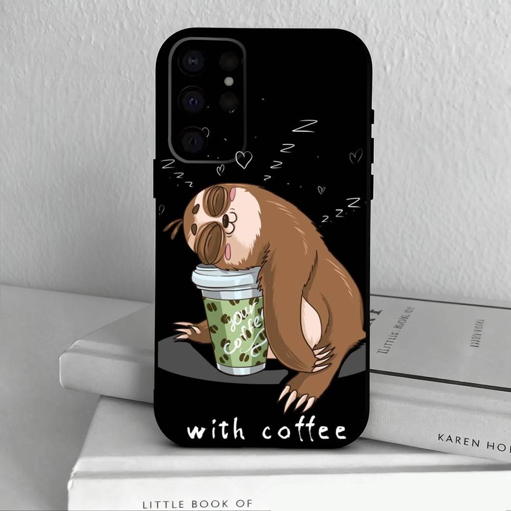 Animal Cute C-Cartoon S-Sloth Phone Case For Samsung S25,24,23,22,30,21,10,9,Ultra,Plus,Lite,FE,4,5 G Soft Black Case