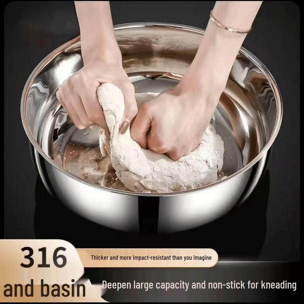 Large Stainless Steel Non-Stick Mixing and Kneading Bowl - Thick, Multi-Functional for Dough or Vegetables