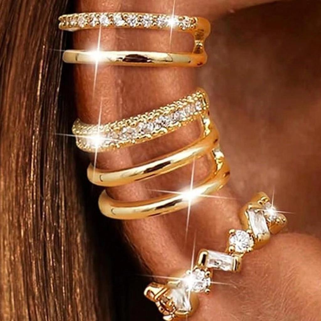 IF ME 3 PCS Gold Plated Ear Cuff Set For Women No Piercing Crystal Double Layer Minimalist Zircon Stackable Ear Clips Jewelry Gifts