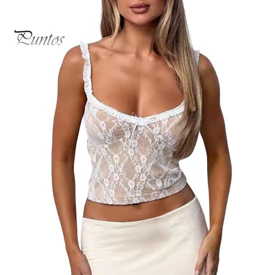 

Женские сексуальные кружевные майки-слинги с низкой талией без рукавов, короткие топы, однотонные прозрачные кружевные майки с вышивкой S белый