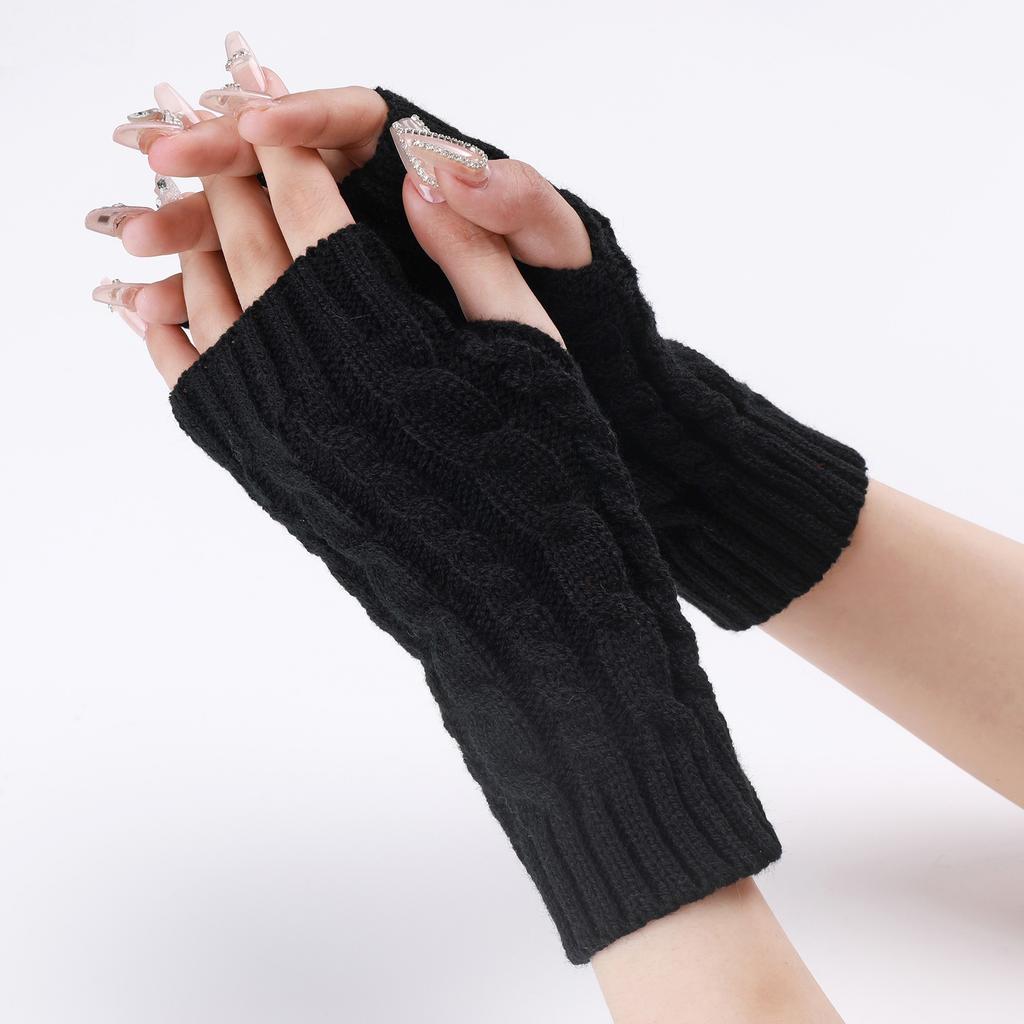 Autumn and Winter Knitted Fingerless Sleeves Short Gloves with Linen Patterns Men's and Women's Woolen Warm and Cold Proof Wrist Guards