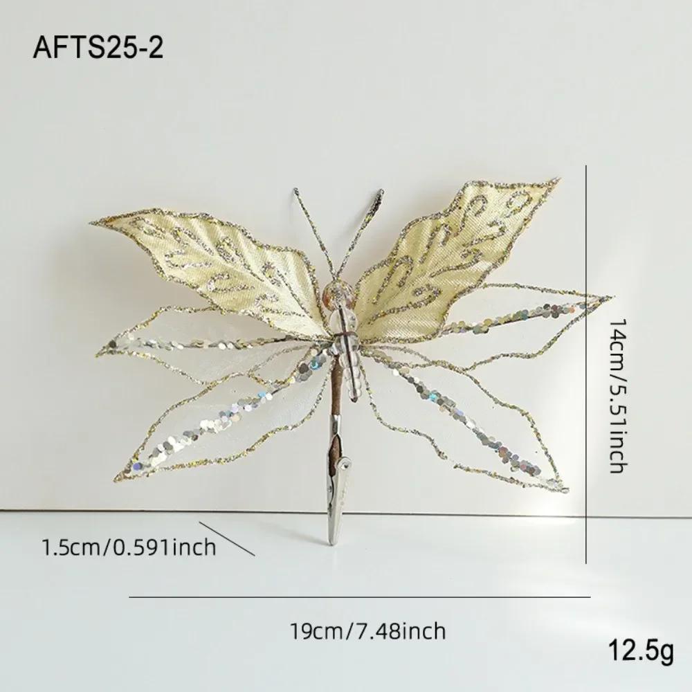 Multicolor Christmas Tree Decoration 25*21cm Gold Powder Fabric Glitter Butterfly Accessories Party Supplies Hanging Decoration
