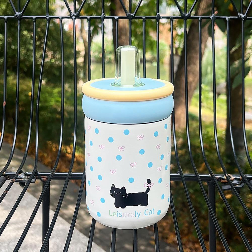 

Leak-Proof Thermos Bottle with Handle 500ml Straw Drinking Cup Insulated Water Cup For Girl синий