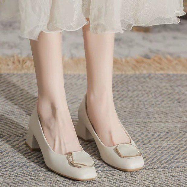 Měkká kůže střední podpatek silný podpatek vysoké podpatky podzim novinka něžný vílí temperament francouzské méně společenské boty