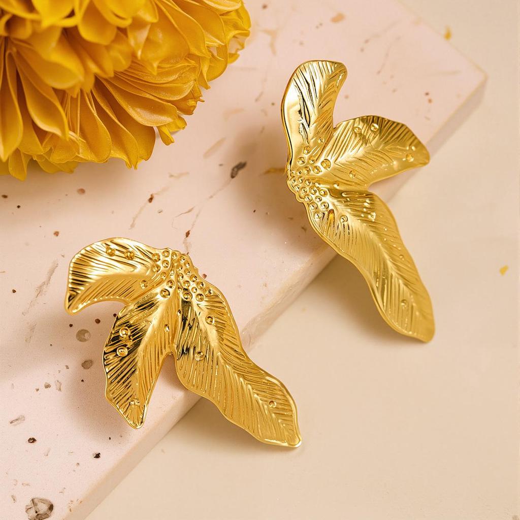 Geometric Irregular 18k Gold Titanium Steel Earrings for Women