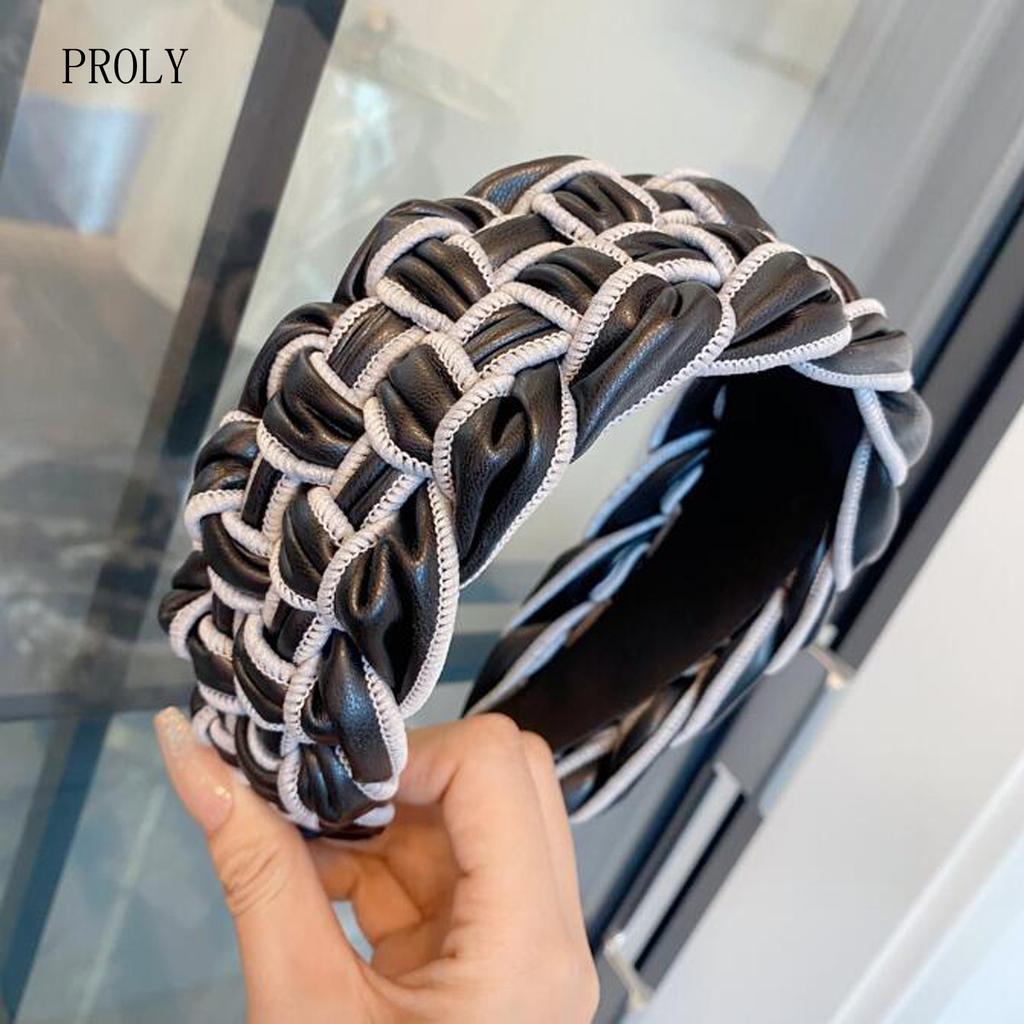 PROLY New Fashion Over Size 6.5CM Wide Side Hairband For Women PU Leather Headband Braided Hair Accessories
