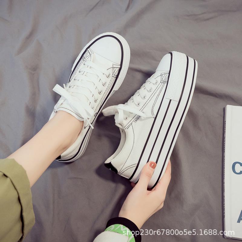 Women's Thick Soled Canvas Shoes Sponge Cake Heel Boosting Sports Shoes Casual Canvas Shoes Breathable Sports Shoes