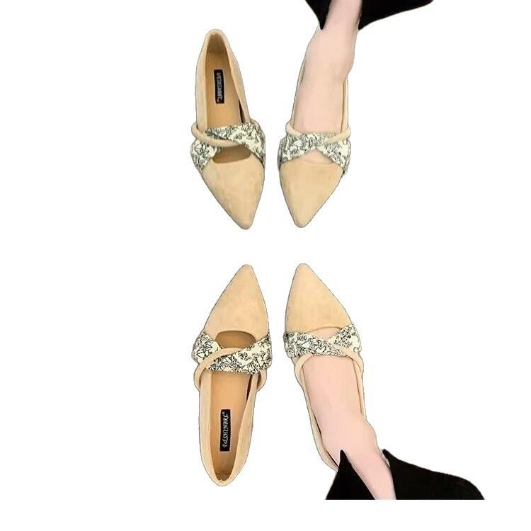 Flat Bottom Pointed Mary Jane Grandma Shoes New Autumn Gentle Wind Evening Shoes with Skirt Ladyshoes