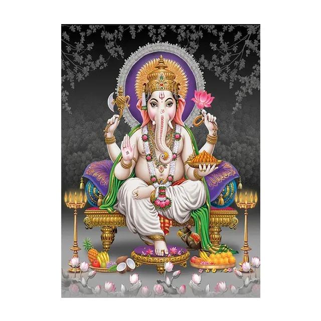 Religion Elephant God India Hinduism Ganesha Painting Canvas Durga Golden Zari Art Poster Prints Living Room Home Decor Pictures