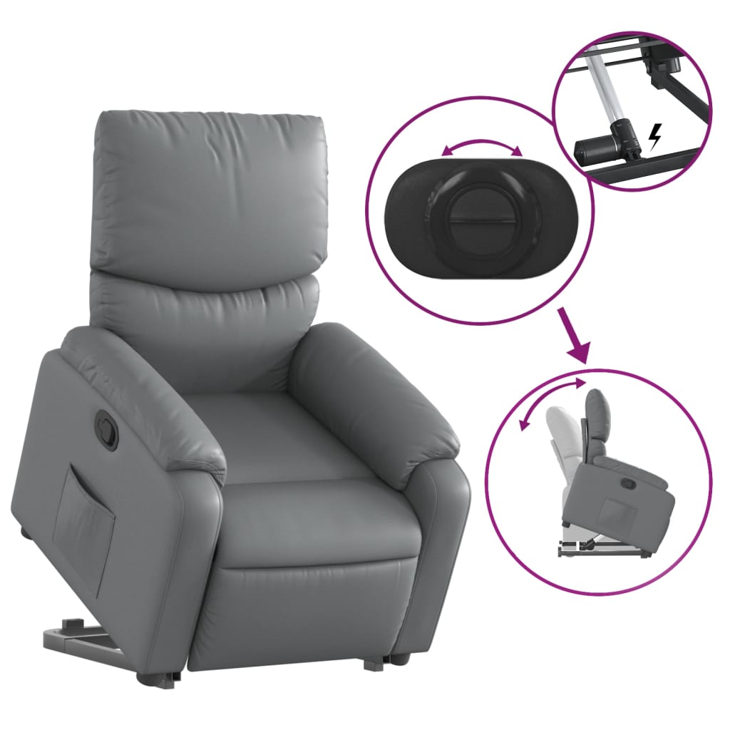 Vidaxl Lift and Recline Armchair, Grey, Upholstered In Faux Leather