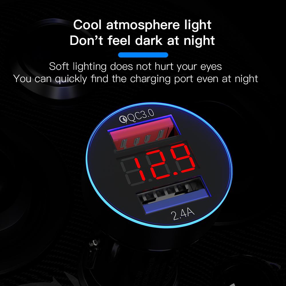 KEYSION Dual USB Quick Charger QC 3.0 LED Display Smart Car Charger For iPhone Samsung Xiaomi Huawei