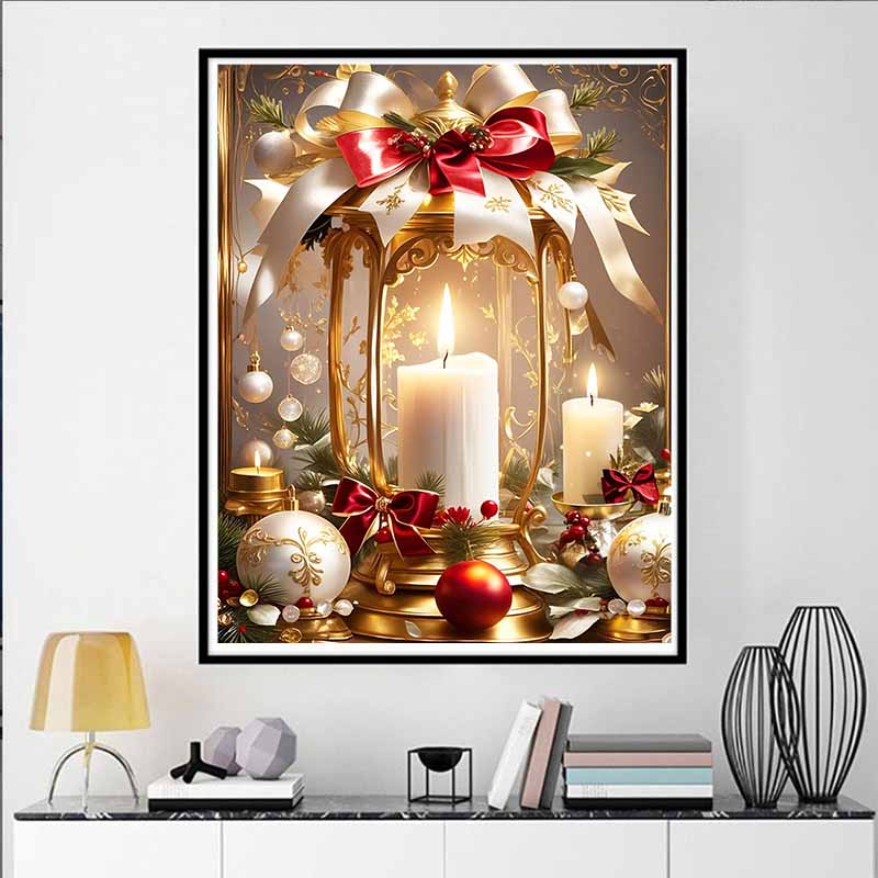 Christmas Atmosphere Candle Diamond Painting Set, 5D Gem Crystal Cross Stitch Painting Decoration Wall Mural