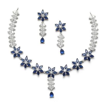 Rhodium-Plated Silver Toned Star Shaped American Diamond Studded Necklace Earrings Jewellery Set for Girls and Women