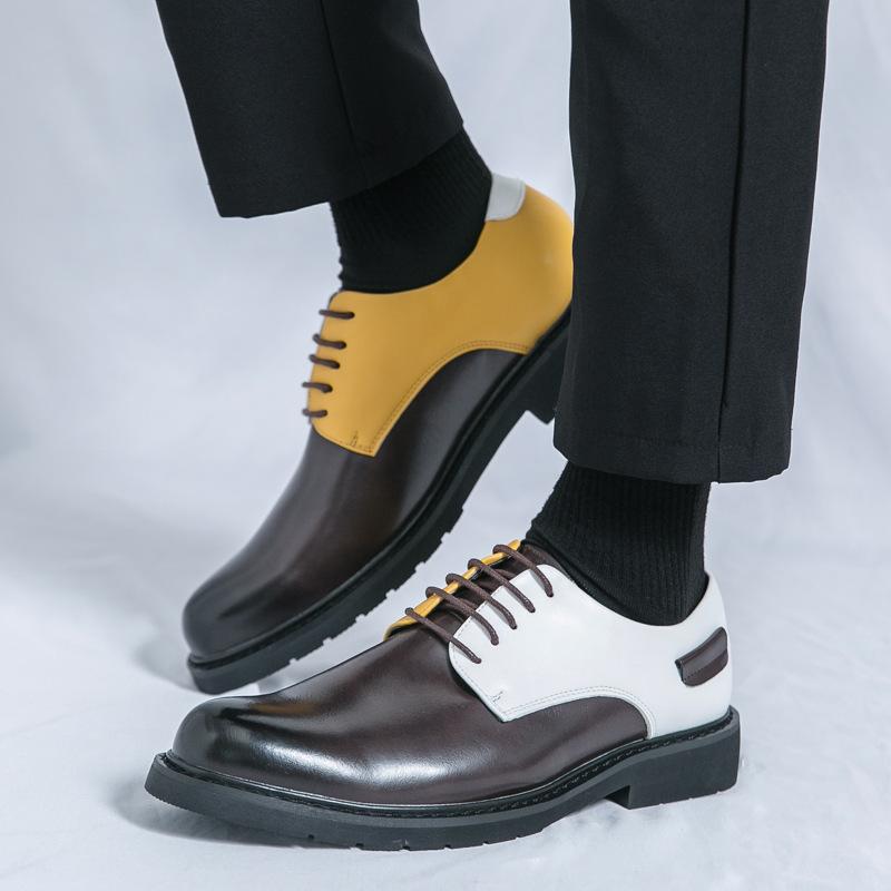 Men's Shoes Spring and Autumn New Color Matching British Leather Shoes Men's Lace-up Business Dress Casual Shoes Large Size Loafers Men's