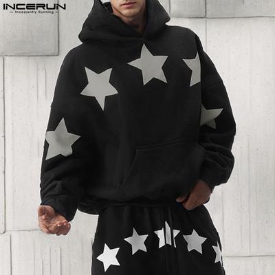 Pánské jarní oversized mikiny s kapucí s dlouhým rukávem s potiskem hvězd