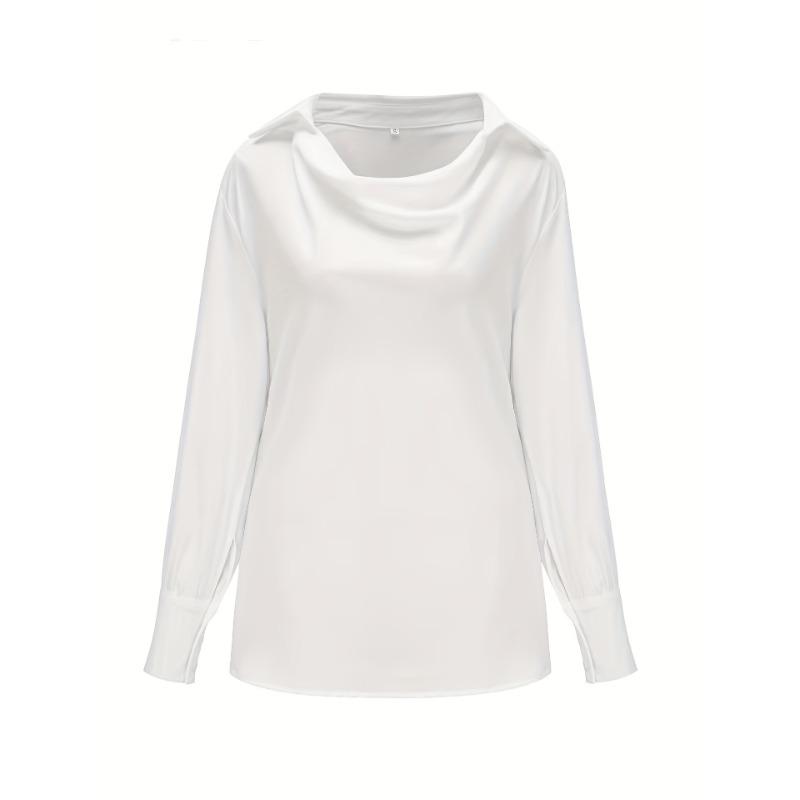 White temperament commuter long-sleeved shirt solid color simple swing collar ladies blouse CY0160