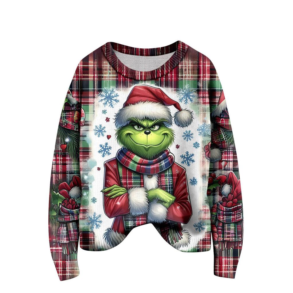 Long Sleeve Pullover Sweaters For Women O Neck Casual Cute Printing Knit Oversized Sweater