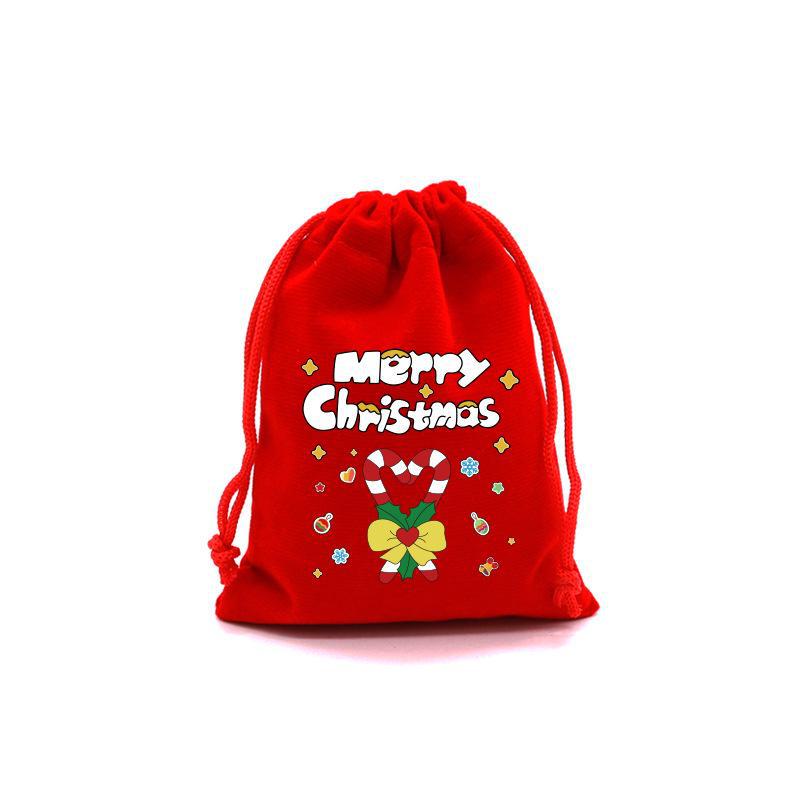 Cross-Border Cartoon Christmas Gift Bag: Red Drawstring Flocking Apple Packaging