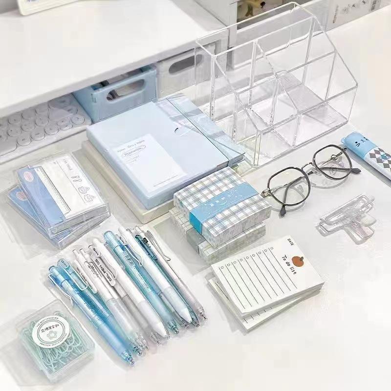 Transparent Acrylic Makeup Organizer Box Pen Holder Desktop Stationery Storage Box Multifunctional Student Office Organizing Box