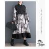 Damen Retro Literarisch Locker Schlank Mittellang Bedrucktes Kleid Damen