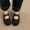 Women's Fashion Baotou Shallow Mouth Mesh Cloth Breathable Metal Buckle Soft Sole Anti-slip Wear-resistant Flat Shoes