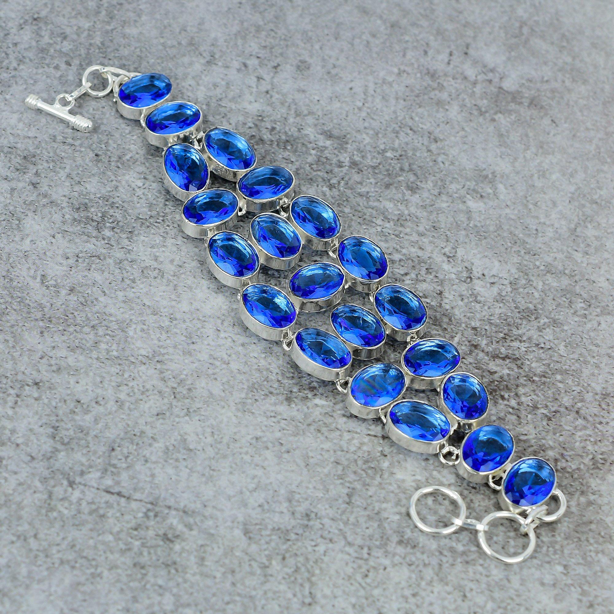 

Tanzanite Quartz Gemstone Handmade 925 Sterling Silver Bracelet 7-8 M-300