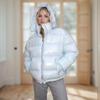 Wintermode Dames Helder Lichtblauw Rits Omhoog Brood Parka Jas Vrouw Opstaande Kraag Afneembare Capuchon Lange Mouw Bovenkleding