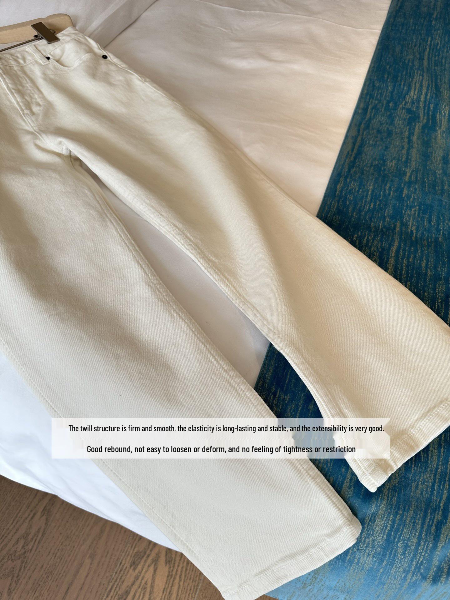 

Row Wind Straight-Leg Nine-Point Flare Pants: Slim, Leg-Lengthening, Fashionable, Simple White Jeans 6 бежевый
