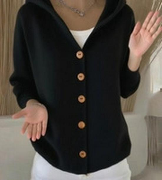 Women's Cross-Border European & American Style Hooded Knit Cardigan - Autumn/Winter Solid Color Casual Fashion Sweater Coat